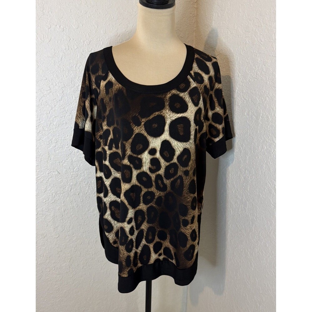 Susan Lawrence Women’s Leopard Print, Short Sleeve Blouse Tops size XL